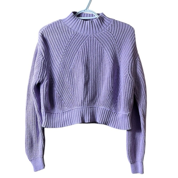 AEROPOSTALE Cropped Mock Neck Knit Sweater Size XS Cotton Purple Cozy Casual - Picture 1 of 5